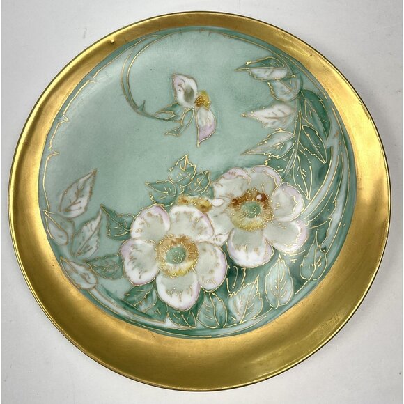 Antique Theodore Haviland Limoges 8.75" Handpainted Green Gold PLATE Pickard Red - Picture 1 of 7